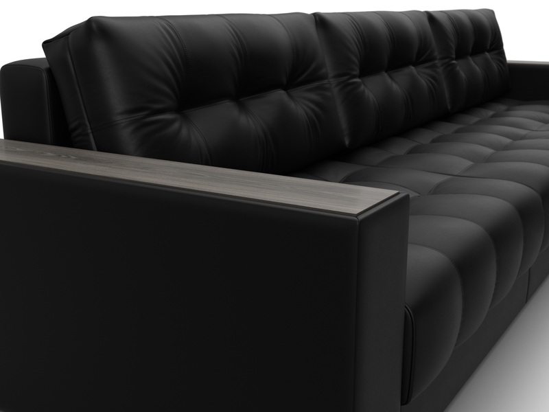Диван угловой с декором Лига-049 НПБ Лонг, Экокожа, GRIFON 18 черный