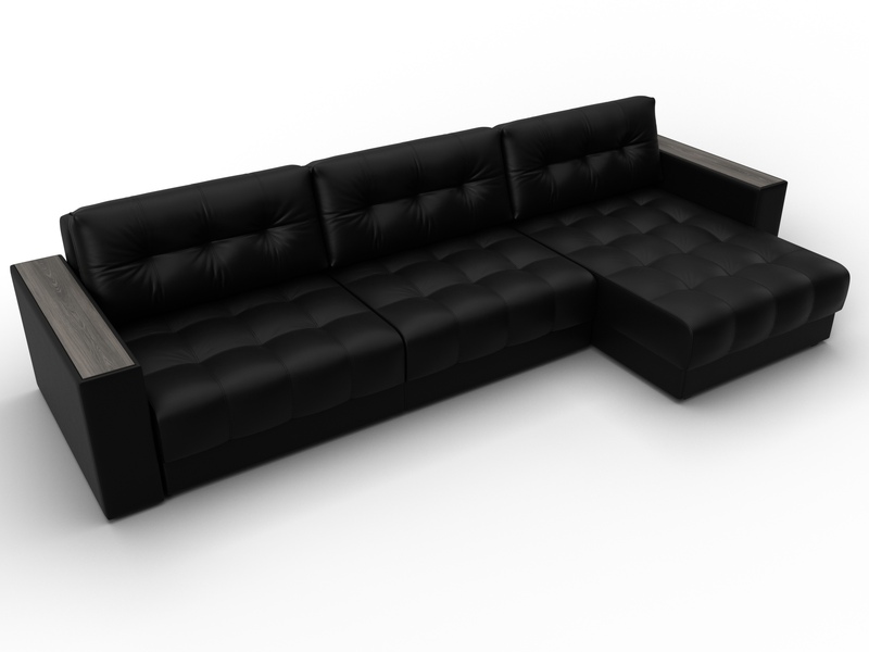 Диван угловой с декором Лига-049 НПБ Лонг, Экокожа, GRIFON 18 черный