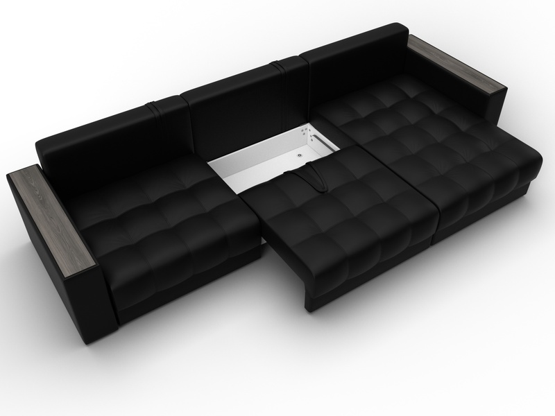 Диван угловой с декором Лига-049 НПБ Лонг, Экокожа, GRIFON 18 черный