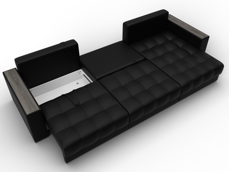 Диван угловой с декором Лига-049 НПБ Лонг, Экокожа, GRIFON 18 черный