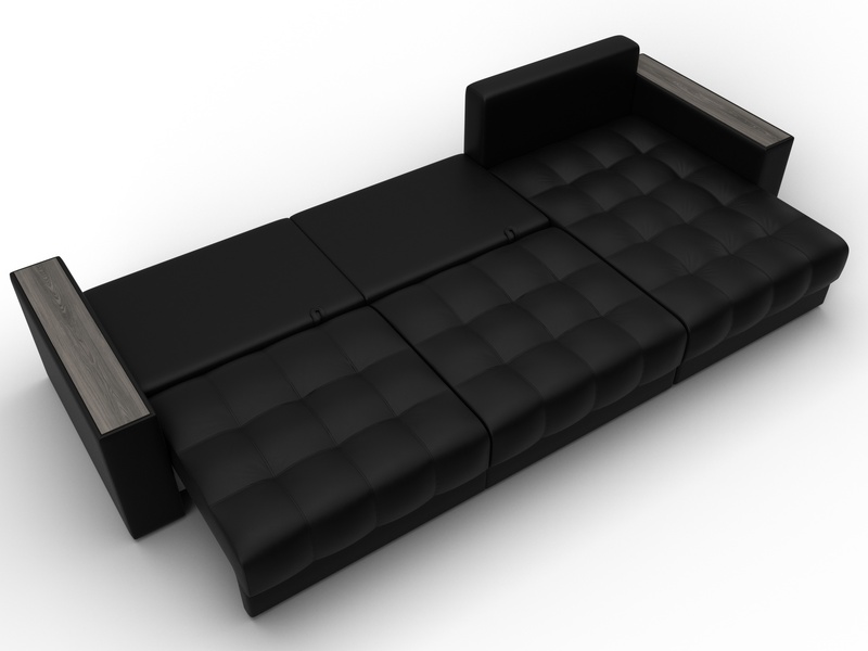 Диван угловой с декором Лига-049 НПБ Лонг, Экокожа, GRIFON 18 черный