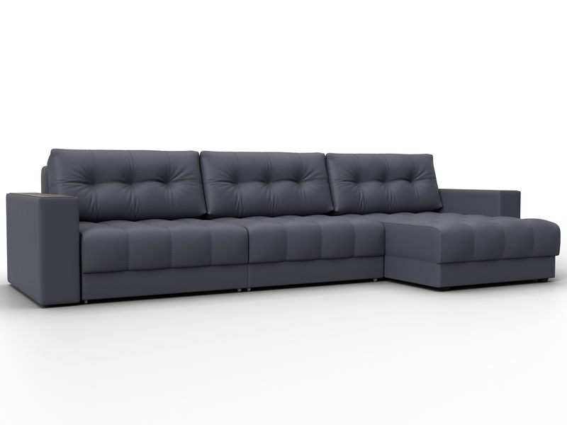 Диван угловой с декором Лига-049 НПБ Лонг, Экокожа, GRIFON 15 серый