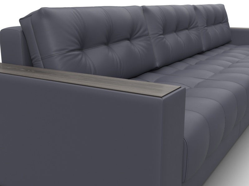 Диван угловой с декором Лига-049 НПБ Лонг, Экокожа, GRIFON 15 серый