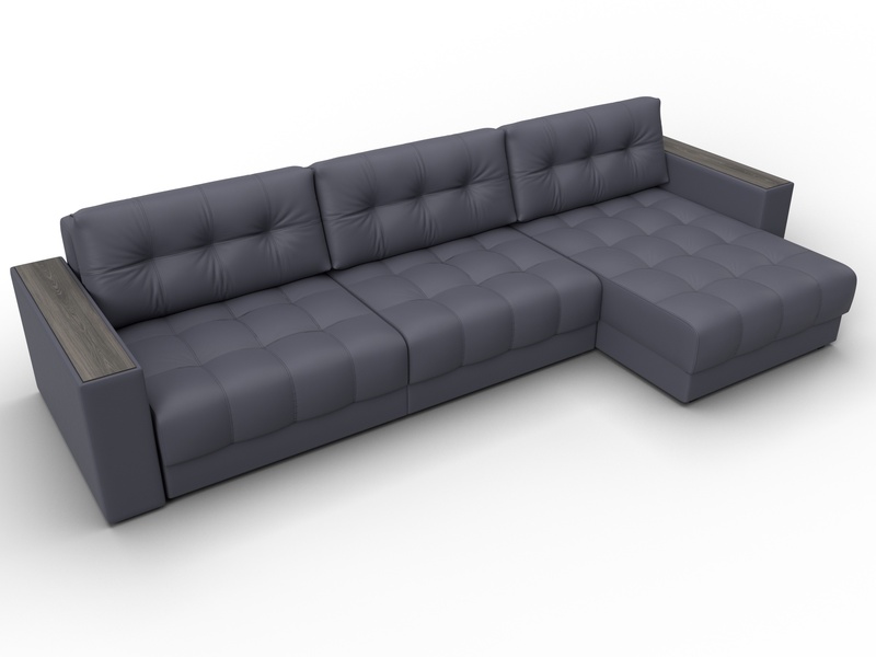 Диван угловой с декором Лига-049 НПБ Лонг, Экокожа, GRIFON 15 серый