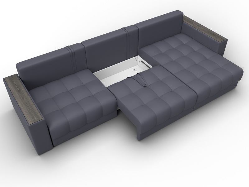 Диван угловой с декором Лига-049 НПБ Лонг, Экокожа, GRIFON 15 серый