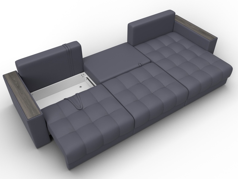 Диван угловой с декором Лига-049 НПБ Лонг, Экокожа, GRIFON 15 серый