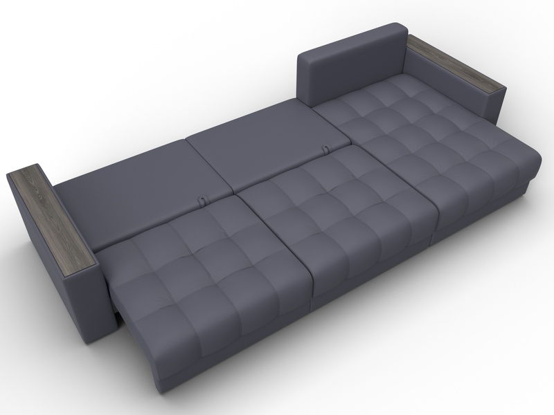 Диван угловой с декором Лига-049 НПБ Лонг, Экокожа, GRIFON 15 серый