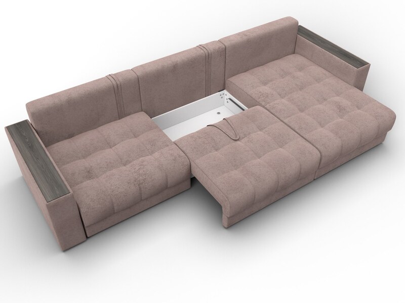 Диван угловой с декором Лига-049 НПБ Лонг, Велюр, TOWER 05 бежевый