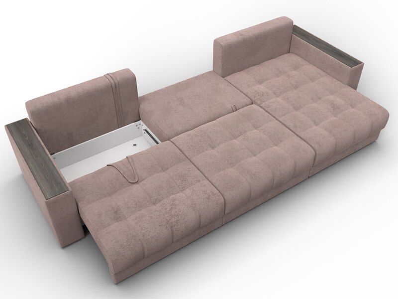 Диван угловой с декором Лига-049 НПБ Лонг, Велюр, TOWER 05 бежевый