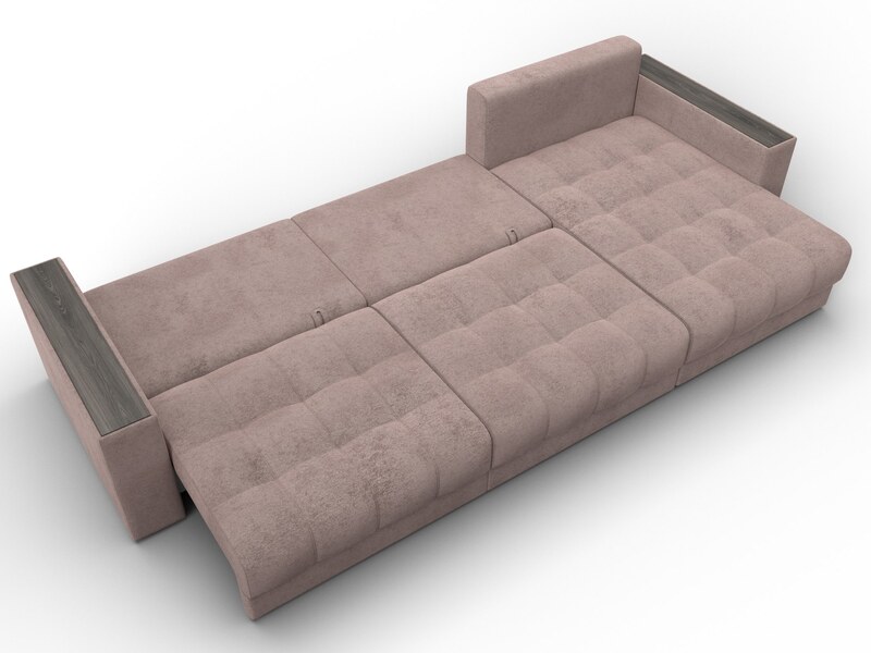 Диван угловой с декором Лига-049 НПБ Лонг, Велюр, TOWER 05 бежевый