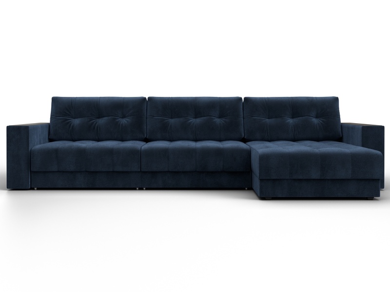 Диван угловой с декором Лига-049 НПБ Лонг, Велюр, TOWER 13 синий