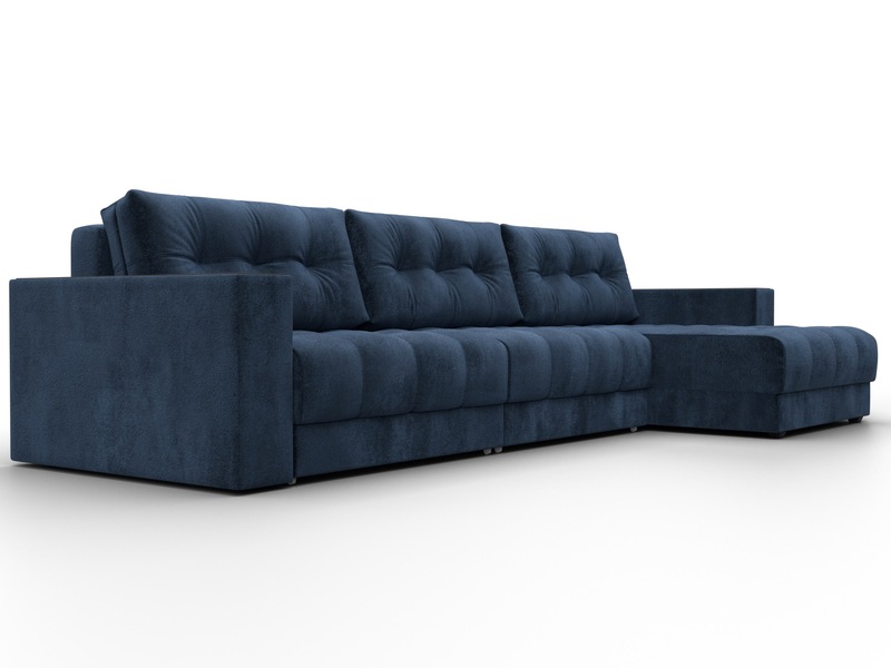 Диван угловой с декором Лига-049 НПБ Лонг, Велюр, TOWER 13 синий