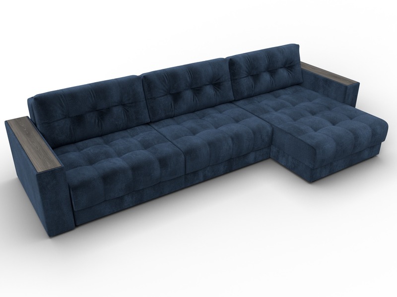 Диван угловой с декором Лига-049 НПБ Лонг, Велюр, TOWER 13 синий