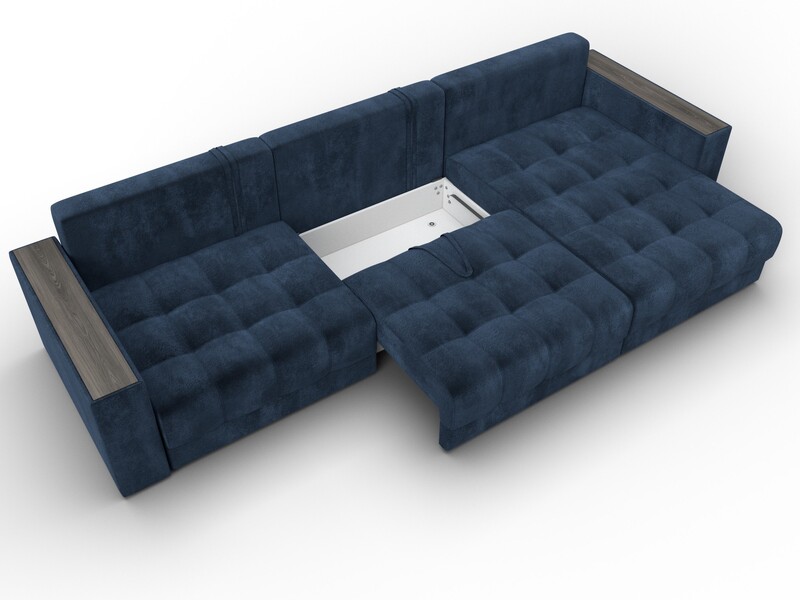 Диван угловой с декором Лига-049 НПБ Лонг, Велюр, TOWER 13 синий
