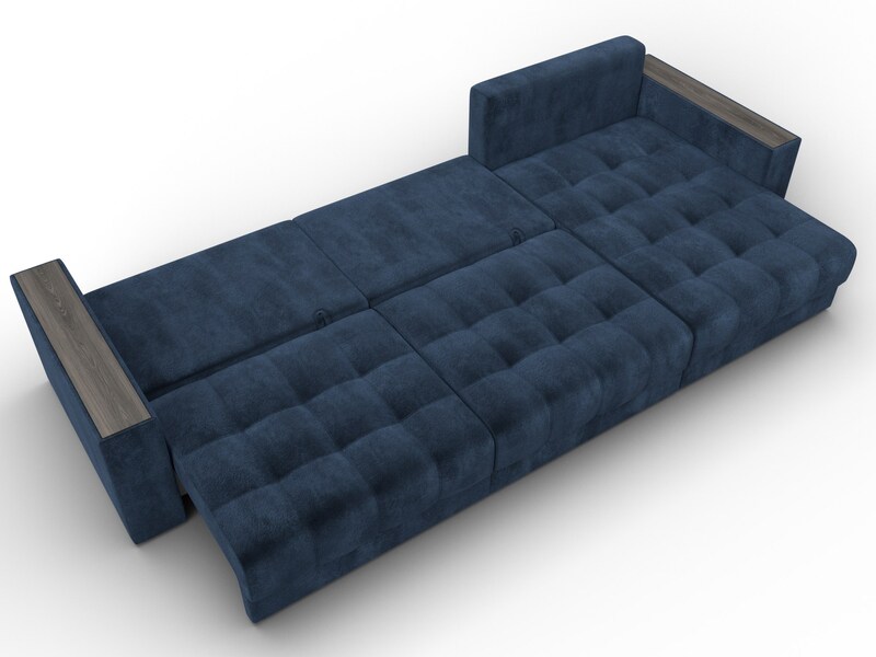 Диван угловой с декором Лига-049 НПБ Лонг, Велюр, TOWER 13 синий