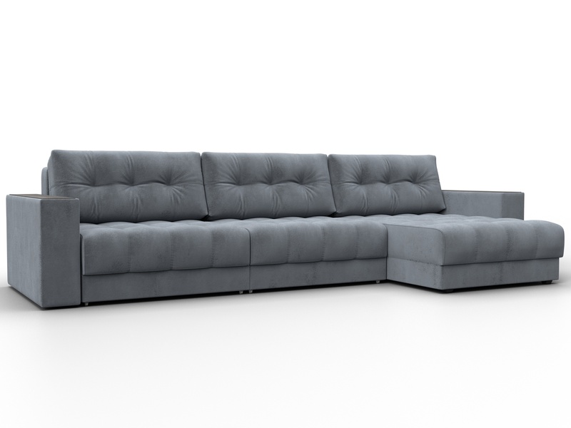 Диван угловой с декором Лига-049 НПБ Лонг, Велюр, TOWER 10 серый