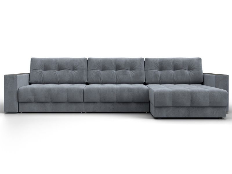 Диван угловой с декором Лига-049 НПБ Лонг, Велюр, TOWER 10 серый
