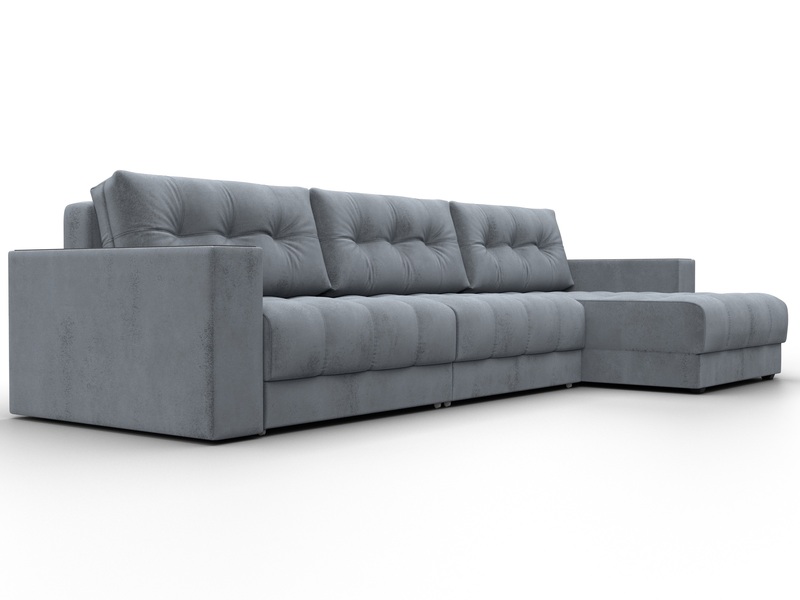 Диван угловой с декором Лига-049 НПБ Лонг, Велюр, TOWER 10 серый