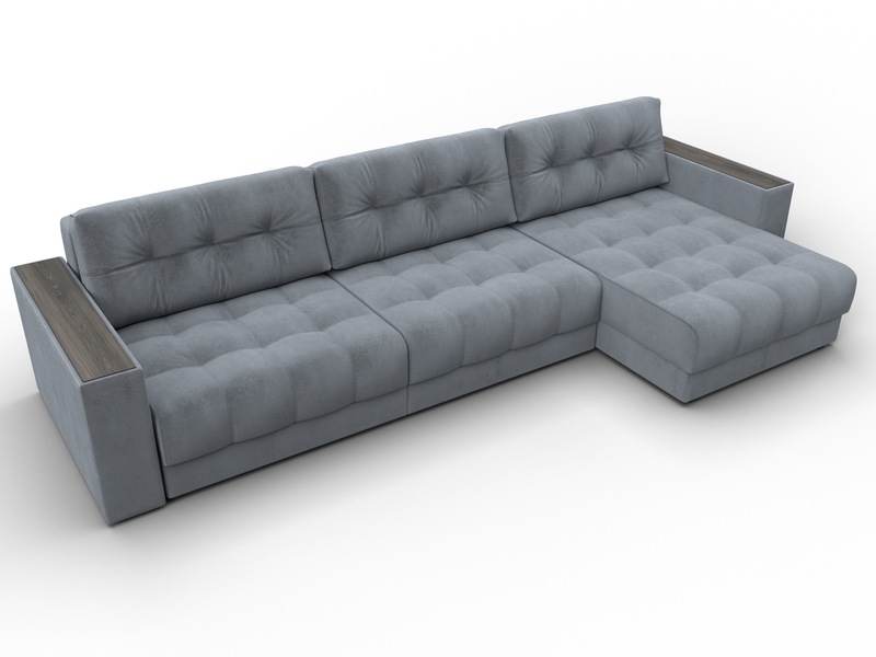 Диван угловой с декором Лига-049 НПБ Лонг, Велюр, TOWER 10 серый