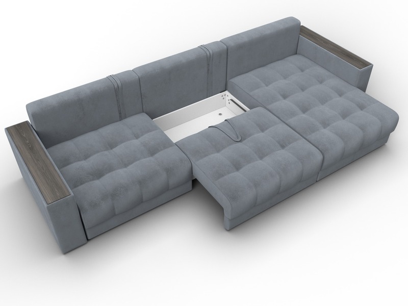 Диван угловой с декором Лига-049 НПБ Лонг, Велюр, TOWER 10 серый