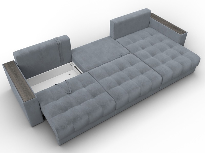 Диван угловой с декором Лига-049 НПБ Лонг, Велюр, TOWER 10 серый