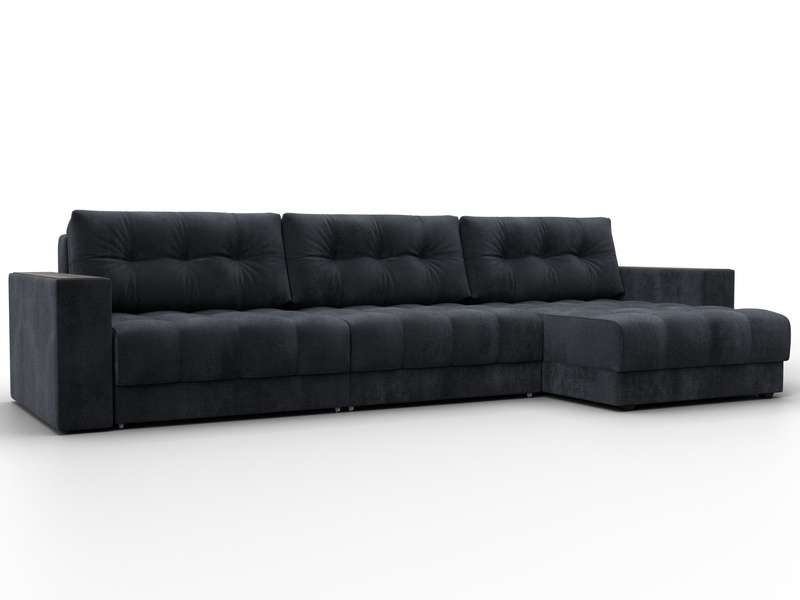 Диван угловой с декором Лига-049 НПБ Лонг, Велюр, TOWER 11 темно-серый