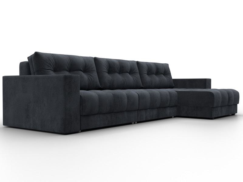 Диван угловой с декором Лига-049 НПБ Лонг, Велюр, TOWER 11 темно-серый