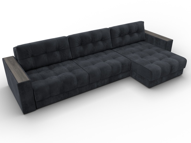 Диван угловой с декором Лига-049 НПБ Лонг, Велюр, TOWER 11 темно-серый