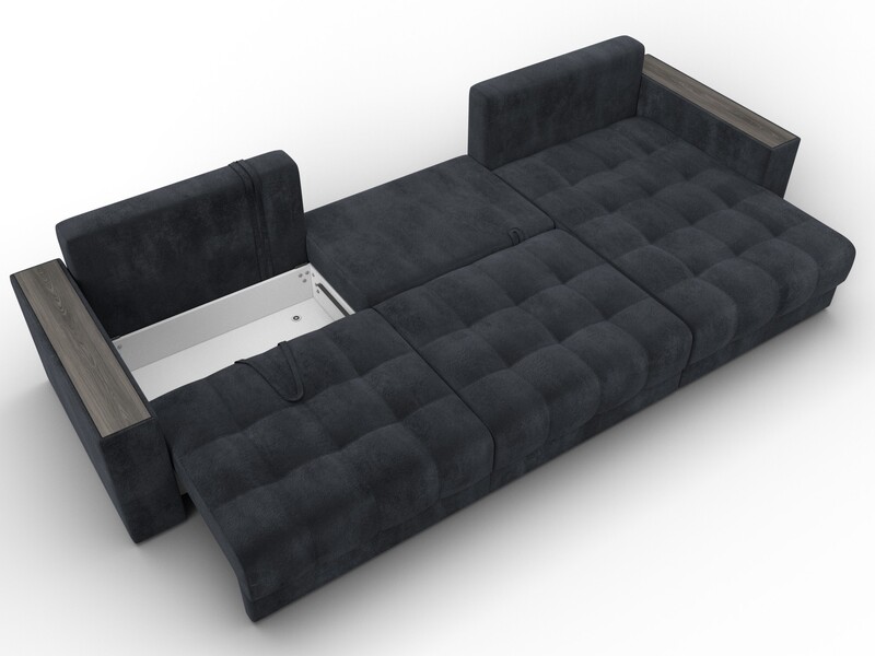 Диван угловой с декором Лига-049 НПБ Лонг, Велюр, TOWER 11 темно-серый