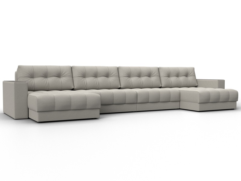 Диван П-образный с декором Лига-049 НПБ Лонг, Рогожка, Амур 02 бежевый