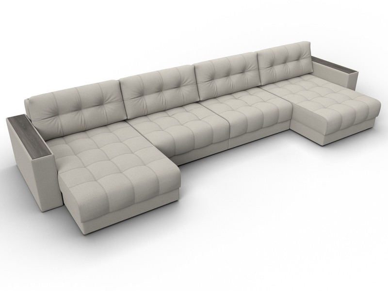 Диван П-образный с декором Лига-049 НПБ Лонг, Рогожка, Амур 02 бежевый