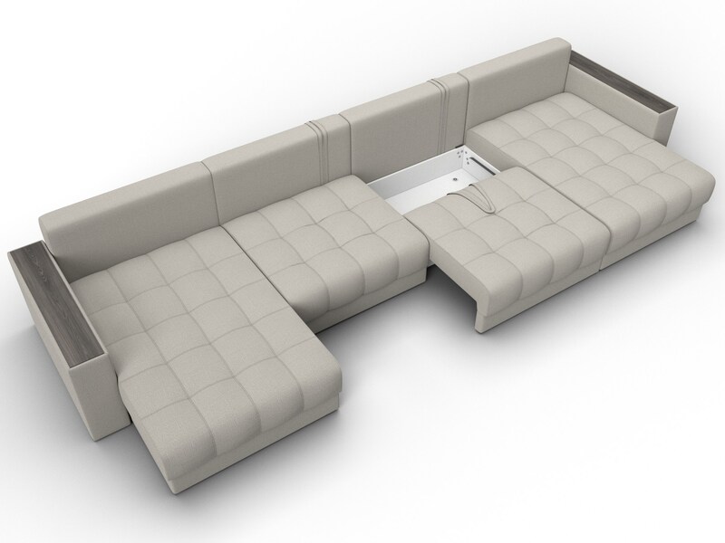 Диван П-образный с декором Лига-049 НПБ Лонг, Рогожка, Амур 02 бежевый