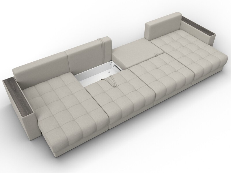 Диван П-образный с декором Лига-049 НПБ Лонг, Рогожка, Амур 02 бежевый