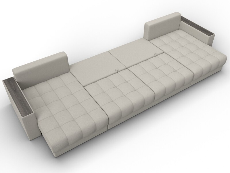 Диван П-образный с декором Лига-049 НПБ Лонг, Рогожка, Амур 02 бежевый