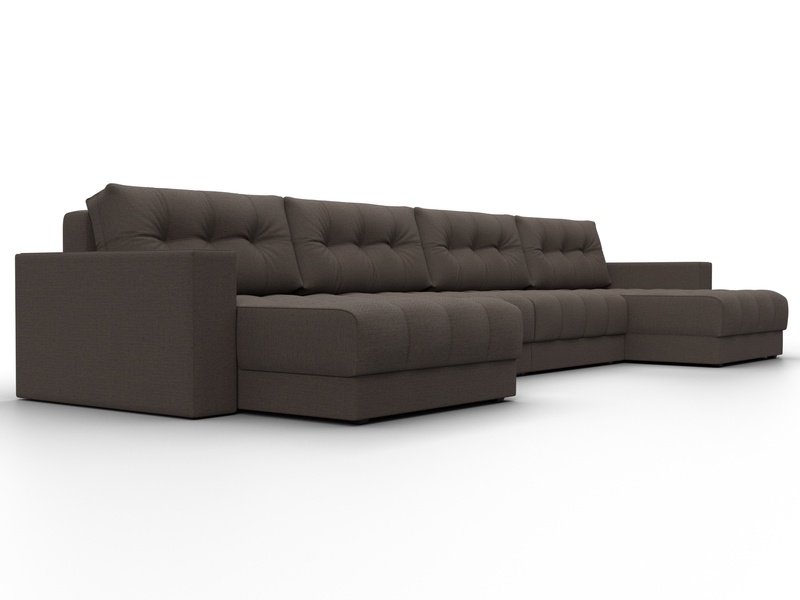 Диван П-образный с декором Лига-049 НПБ Лонг, Рогожка, Амур 05 коричневый