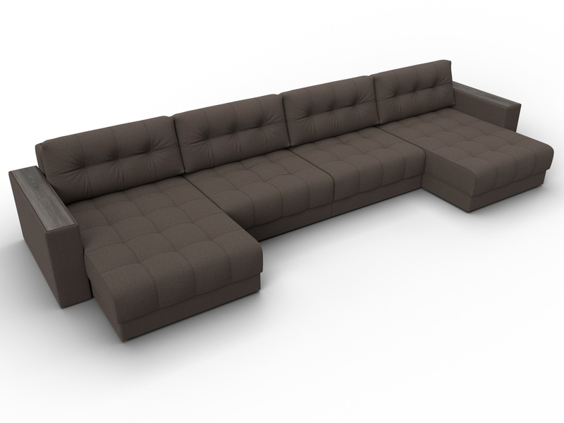 Диван П-образный с декором Лига-049 НПБ Лонг, Рогожка, Амур 05 коричневый