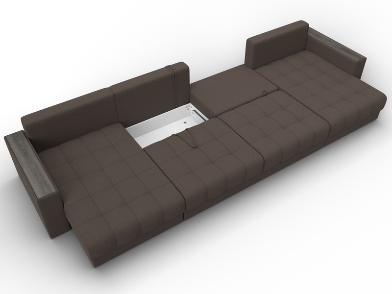 Диван П-образный с декором Лига-049 НПБ Лонг, Рогожка, Амур 05 коричневый