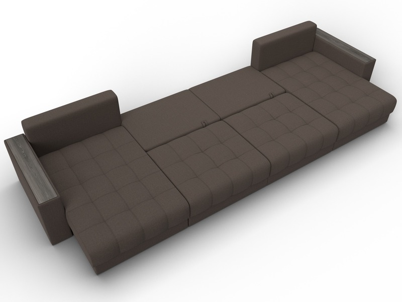 Диван П-образный с декором Лига-049 НПБ Лонг, Рогожка, Амур 05 коричневый