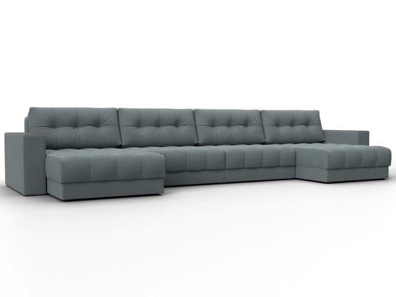 Диван П-образный с декором Лига-049 НПБ Лонг, Рогожка, Амур 07 серый