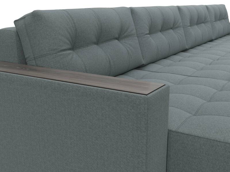 Диван П-образный с декором Лига-049 НПБ Лонг, Рогожка, Амур 07 серый