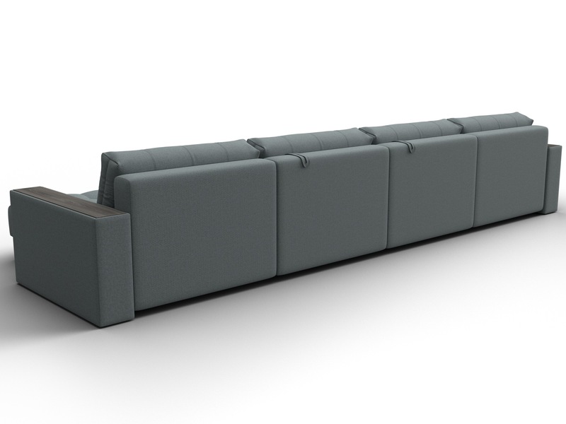 Диван П-образный с декором Лига-049 НПБ Лонг, Рогожка, Амур 07 серый