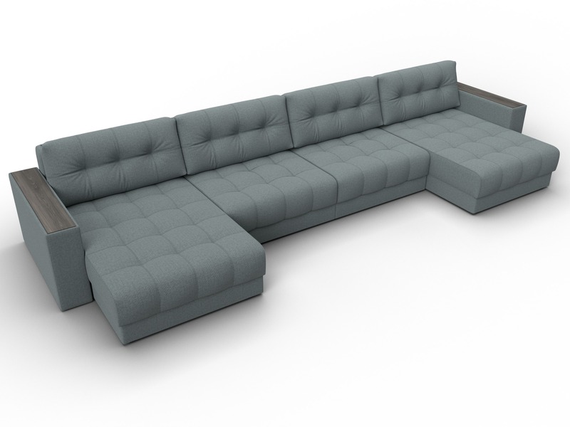 Диван П-образный с декором Лига-049 НПБ Лонг, Рогожка, Амур 07 серый