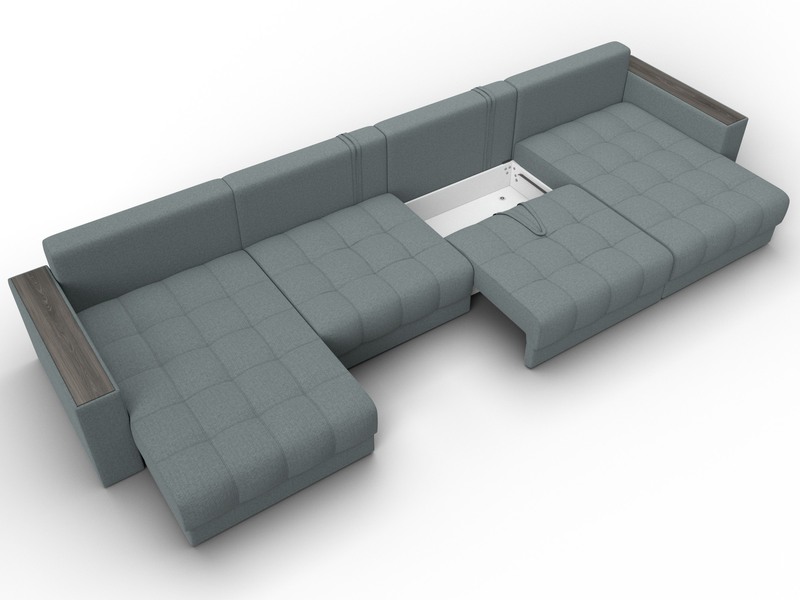 Диван П-образный с декором Лига-049 НПБ Лонг, Рогожка, Амур 07 серый