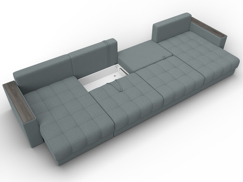 Диван П-образный с декором Лига-049 НПБ Лонг, Рогожка, Амур 07 серый