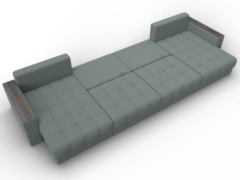 Диван П-образный с декором Лига-049 НПБ Лонг, Рогожка, Амур 07 серый