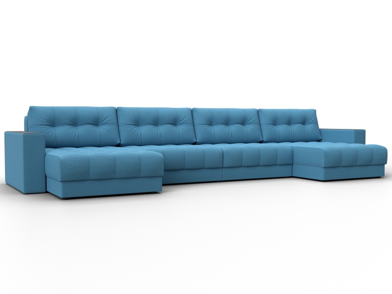 Диван П-образный с декором Лига-049 НПБ Лонг, Рогожка, Амур 10 голубой