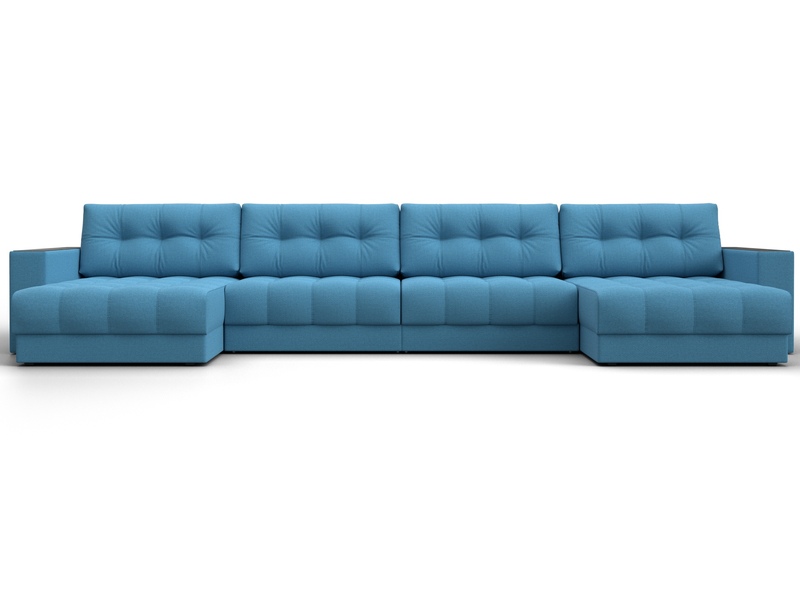 Диван П-образный с декором Лига-049 НПБ Лонг, Рогожка, Амур 10 голубой