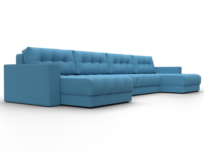 Диван П-образный с декором Лига-049 НПБ Лонг, Рогожка, Амур 10 голубой