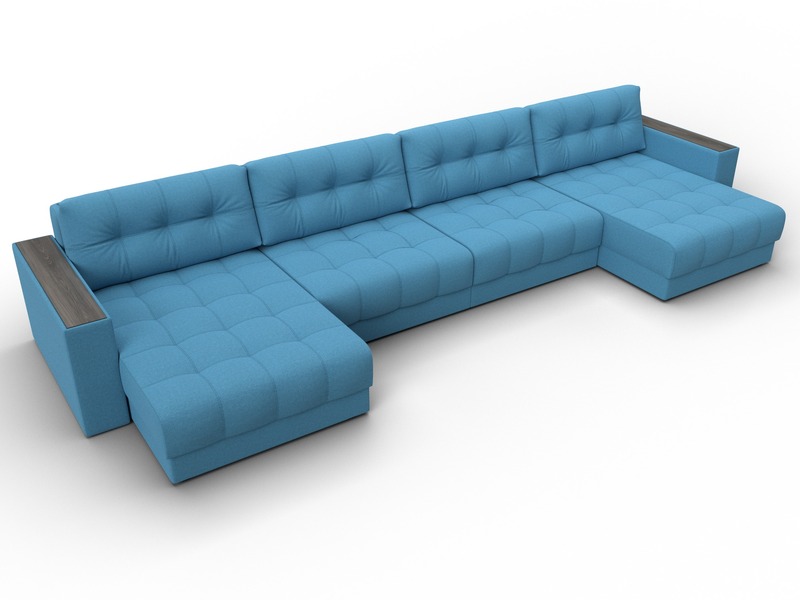 Диван П-образный с декором Лига-049 НПБ Лонг, Рогожка, Амур 10 голубой