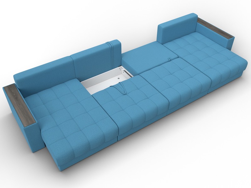 Диван П-образный с декором Лига-049 НПБ Лонг, Рогожка, Амур 10 голубой